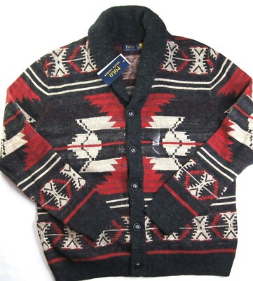 Polo Ralph Lauren Southwestern Aztec Shawl Black Cardigan Sweater