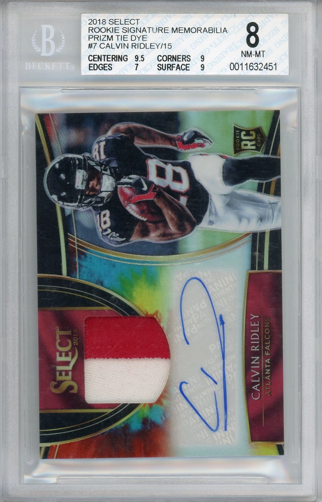 Calvin Ridley Panini Select Rookie Signature Memorabilia Prizm #RMCR Tie-Dye