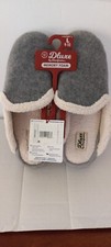 Dearfoams New Gray Memory Foam Slippers Faux Fur Lined No Sweat Sz L 9-10