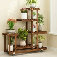 Pflanzentreppe mit Rollen Blumentreppe Blumenständer Blumenregal 6 Ebenen Holz