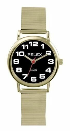 Gents Watch, Gold Expander Black Easy Read Dial & Gold Numbers Pelex PLX-027