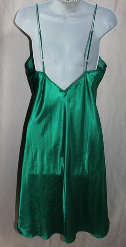 VTG VICTORIAS SECRET Gold Label Emerald Green Satin Nightgown Size L Lace Trim - Picture 3 of 4