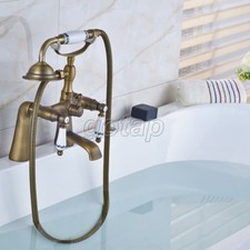 Antique Brass Deck Mount Clawfoot Bath Tub Filler Faucet W/Hand Shower Sprayer