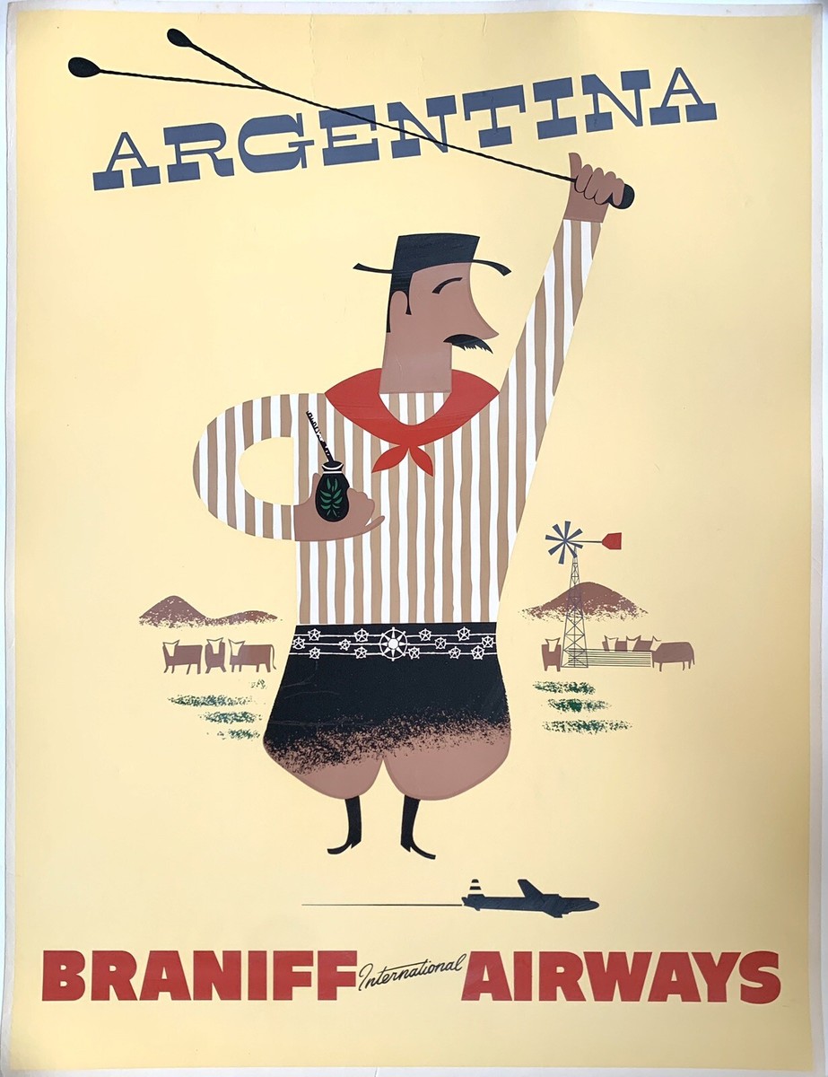 Argentina Braniff International Airways airline travel poster