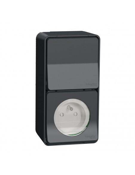 Prise et interrupteur Mureva Styl Schneider gris saillie vertical IP55 IK08