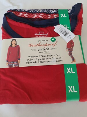 Wetterfest Original Damen 2-teiliges Pyjama-Set Größe XL rot/marineblau