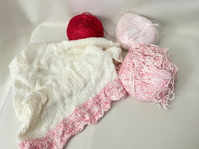 Fine Silk Yarn Lot 1 Red Ivory Knitted 2 Pink Ivory Uncompleted Project 400g