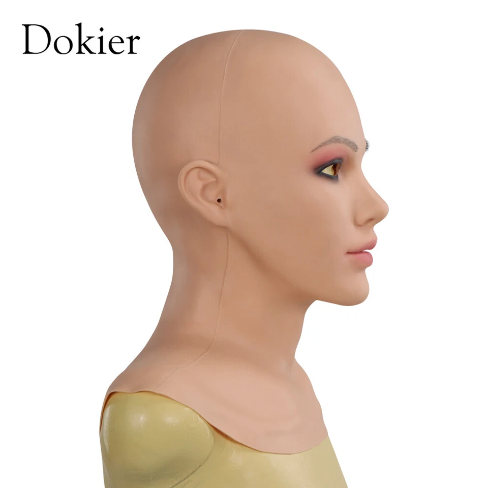 Máscara femenina de silicona Dokier máscaras de cabeza completa capuchas con cuello para travesti  Foto 4 de 4
