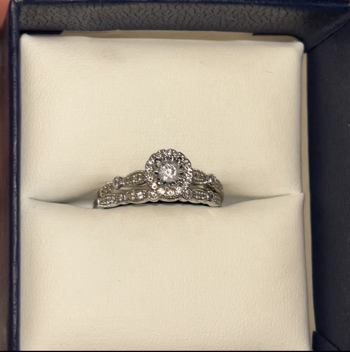 14k White Gold Engagement & Wedding Ring Set Natural Round Diamonds 0.50ctw IGI