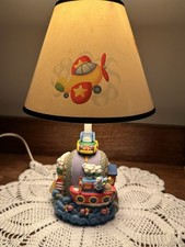 Vintage Nursery Lamp Light Away We Go Rare Hand Painted 90s Car Boat Train