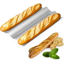 French Baguette Baking Pan Nonstick Carbon Steel 3 Loaf Perforated Tray
