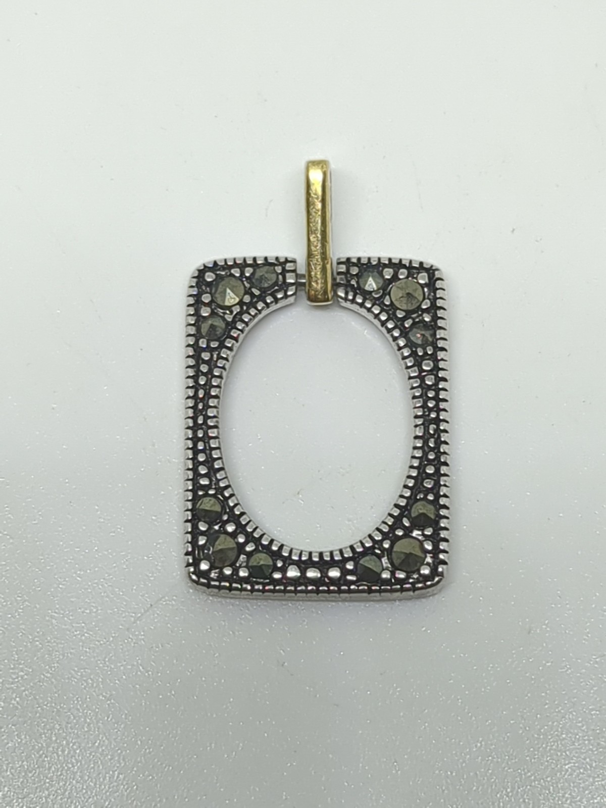 Sterling Silver 925 Marcasite Rectangular Frame P… - image 1