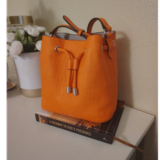 Calvin Klein Orange Bucket Drawstring Shoulder Bag Silver Hardware for Women
