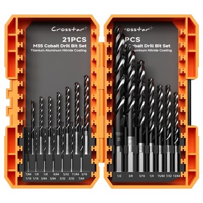 Crosstar M35 Cobalt Drill Bit Set for Hardened Metal & 21pcs set, Black 