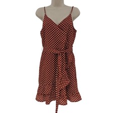 Skies Are Blue Anthropologie SZ L Red Polka Dot Ruffle Wrap Sleeveless Summer