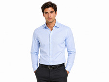 Bar lll Mens Dress Shirt New XL 17 -17 1/2 Blue Self Design Stretch Slim Fit