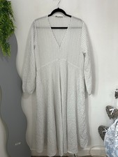 Zara White Size Xtra Large Pin Stripe Shift Maxi Long Sleeve Dress V Neck Dress