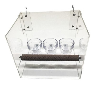 LESS MESS PRETTY PARROT FEEDER cage or table top bird mess control 3-10 oz cups