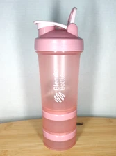 Pink Blender Bottle 22 oz Shaker, 2 Prostak Powder Jars and Supplement Storage