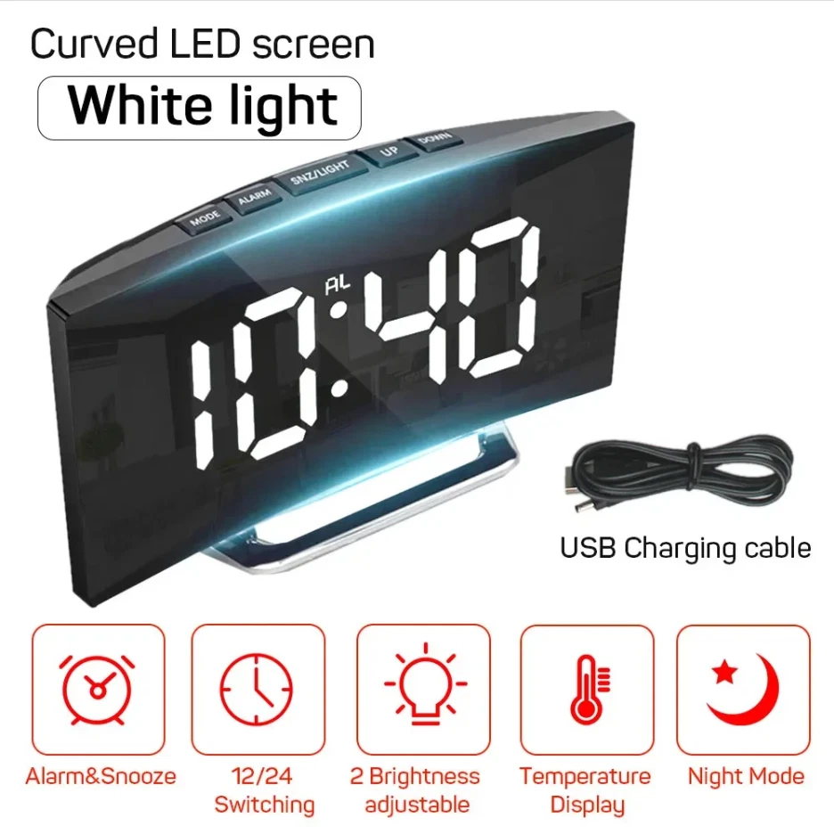 Electronic Alarm Clock Digital LED Large Display Mirror Electronic Clocks - Image 2 of 4