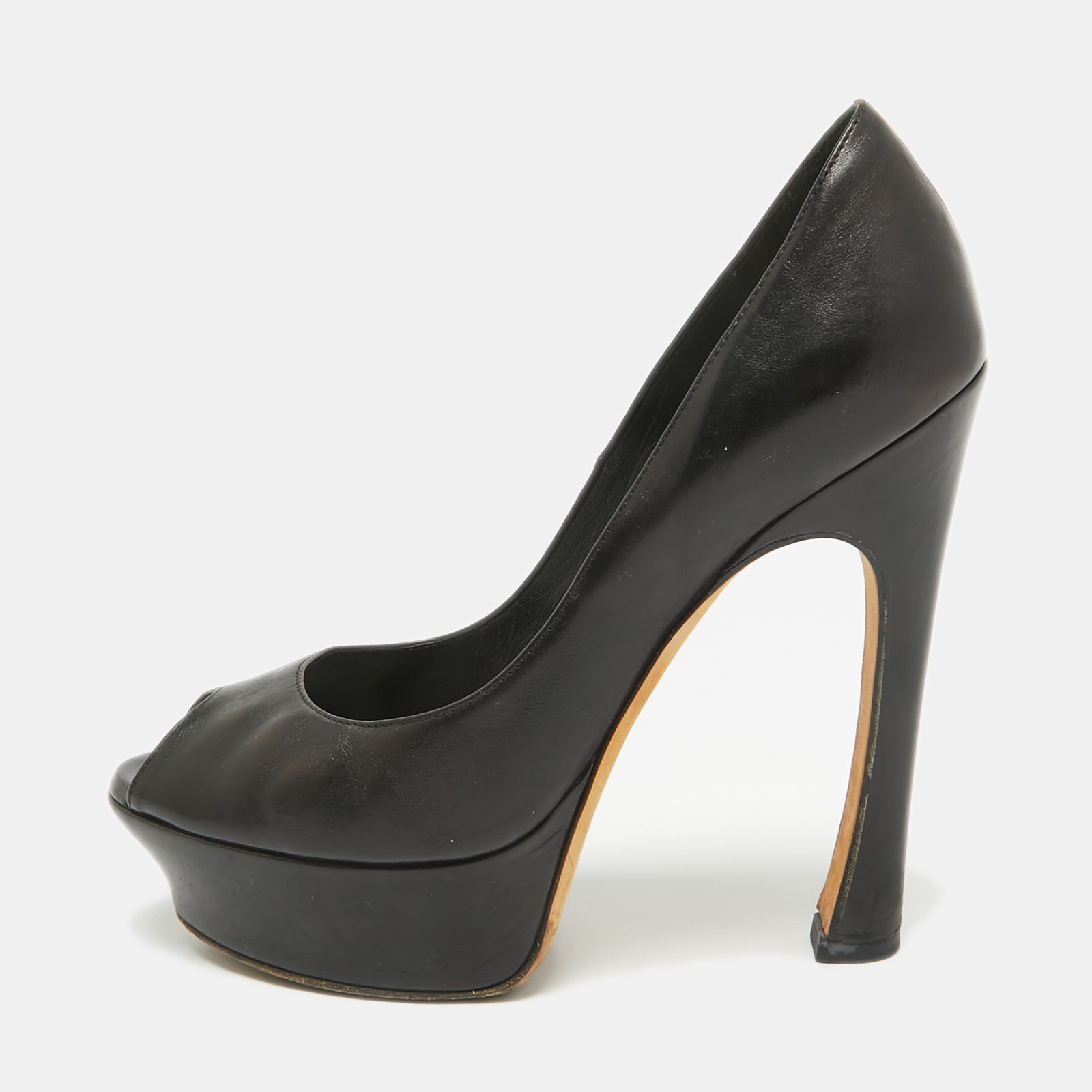 Yves Saint Laurent Black Leather Palais Peep Toe Platform Pumps Size 36 EU
