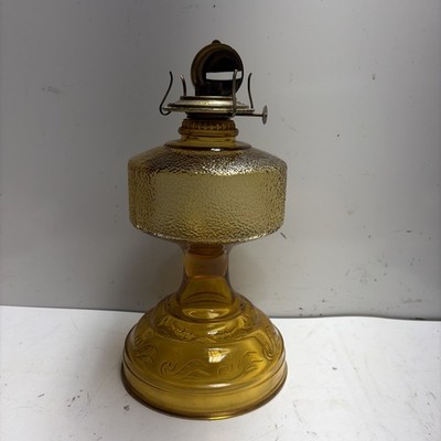 Vintage Hurricane Oil Lamp Yellow Amber Glass Pressed Vine Scroll Eagle Burner
