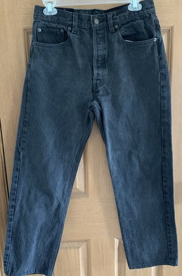 Vintage 90s Levi s 501 Button Fly Faded Black Denim Straight Leg Jeans Sz 31