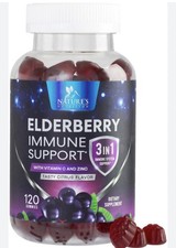 Nature's Nutrition Elderberry Vitamin C Zinc Immune Gummies 120 Citrus