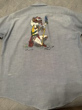 1970  s Hand-painted Vintage Western Chambray- Native Wolf Kachina Shirt Signed