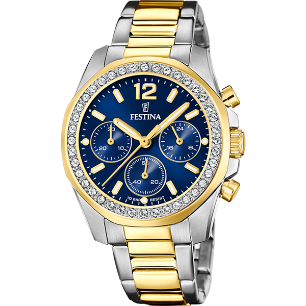 Festina Damenuhr Armbanduhr Damen Uhr Boyfriend Edelstahl F20607/2 Bicolor Blau-image