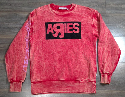 VANS VAULT X ARIES Red Acid Wash Sweatshirt Unisex Size XS extra small