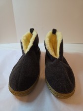 Vintage Made In Usa Mens 12 Brown Wool Slippers Pull On House Shoes New