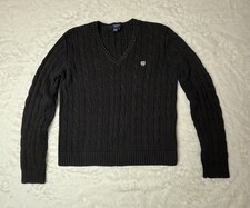CHAPS Youth Boys Cable Knit Sweater Black V Neck Size Small Long Sleeves
