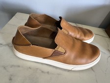 Olukai Slip-on Casual Shoes Women's 7.5 Pehuea Leather Brown Ocean Beach 20329