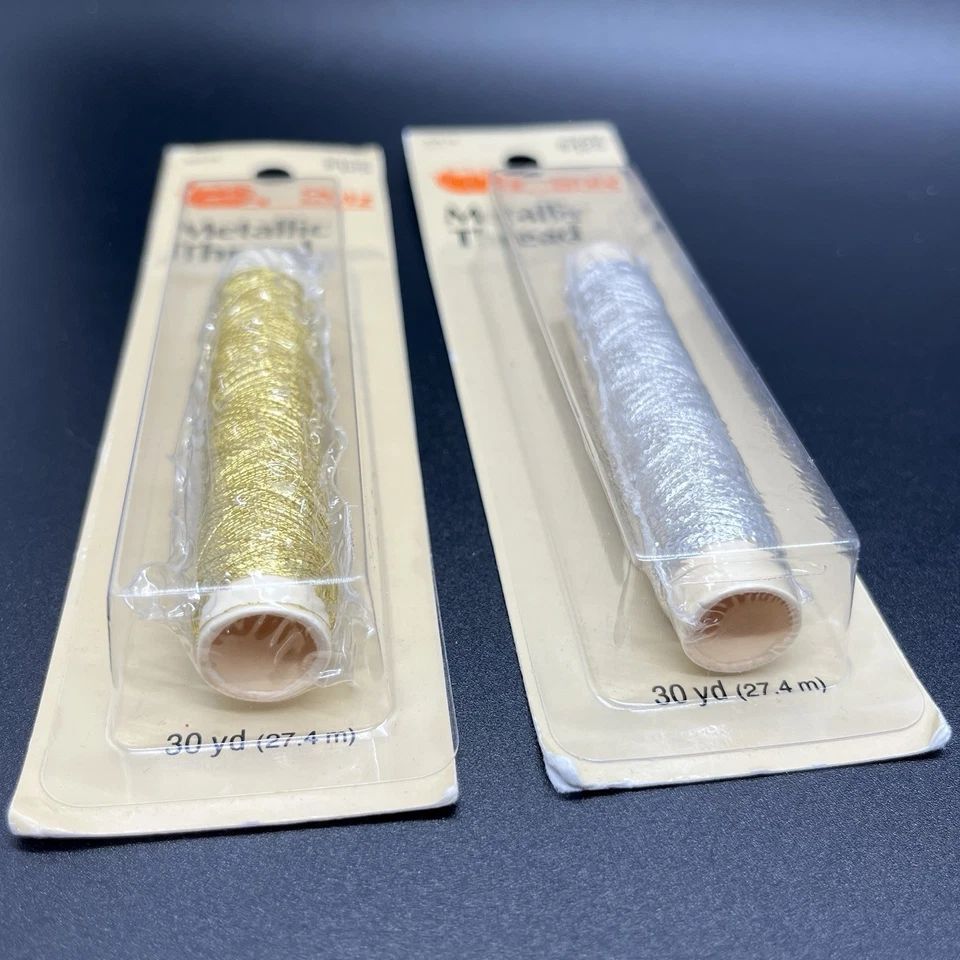 Vintage 1991 Dritz Metallic Thread Silver Gold 30 Yards Each in Sealed Packages - Image 4 of 4