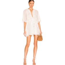 MINKPINK Nerang Mini Dress Size L White Sheer Tiered Button Front Crinkle Beach