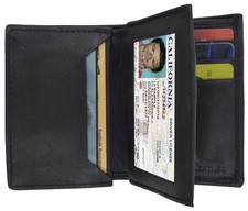 Black Genuine Leather Men's Bifold Wallet Center Flap 20 Card Holder New