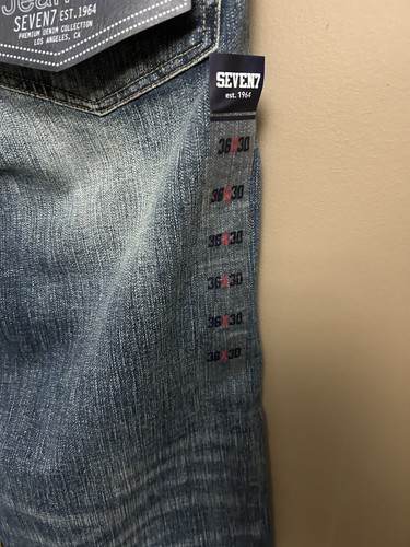 Pantalones de mezclilla ajustados elásticos en 4 vías con bolsillos bordados lavado medio 36x30 Seven 7 para hombre - Imagen 7 de 19