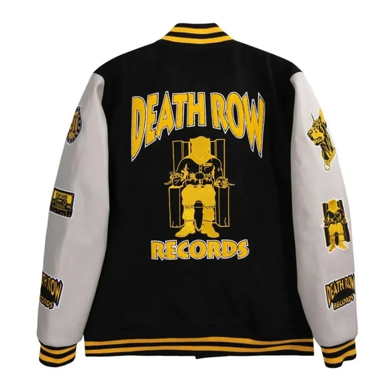 Death Row Records Collegiate Varsity Black Full-Snap Wool Men's Jacket