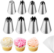 8Pcs Large Piping Tips Set,Stainless Steel Icing Tips with 10 Disposable Pastry