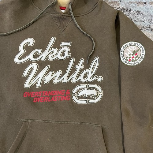 Vintage Y2K Ecko Unltd Hoodie M Brown Pullover Goth Emo Skater Grunge Oversized - Picture 2 of 11
