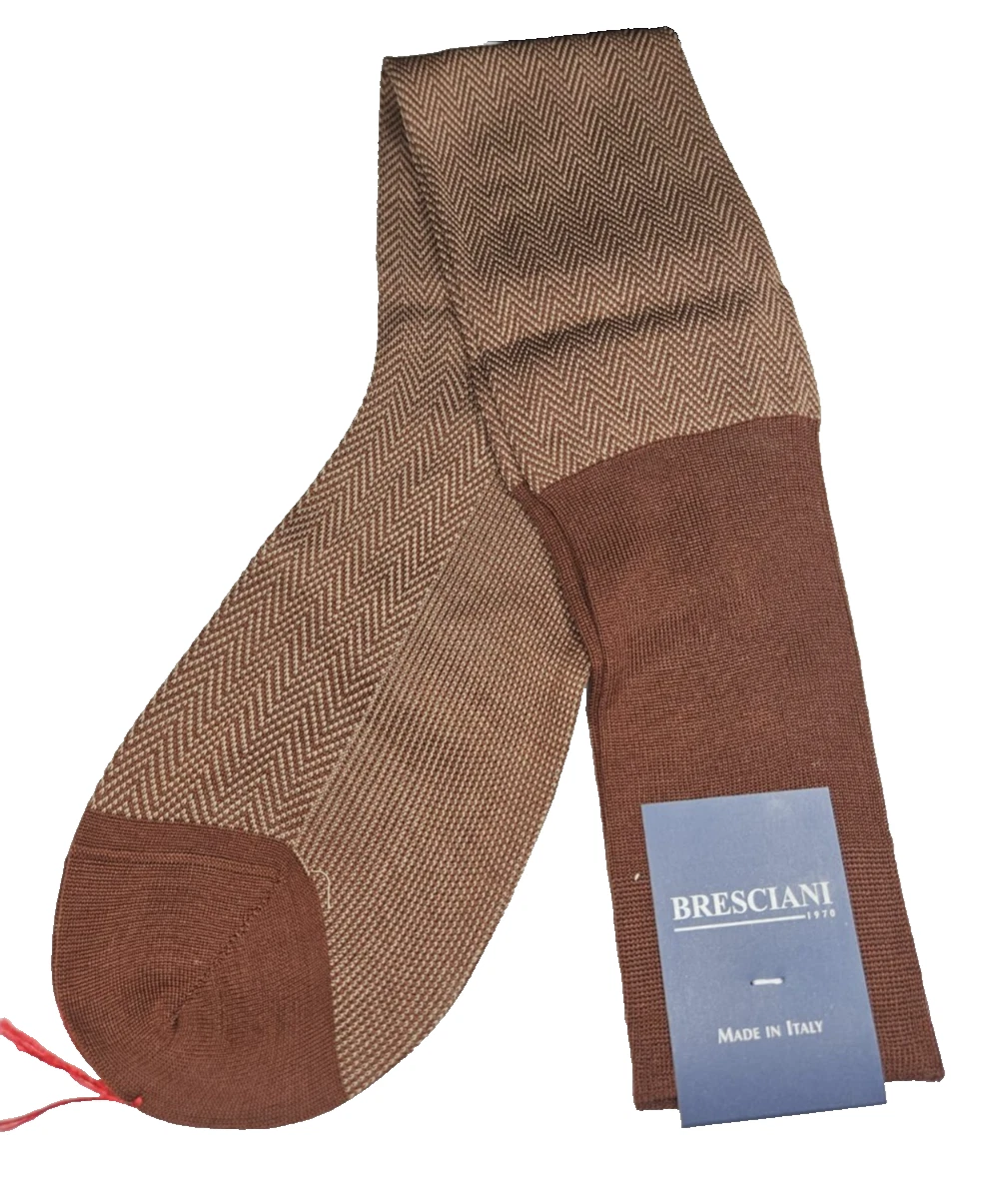 BRESCIANI Men Italian Socks 100% Cotton Size M - Burnt Clay -New With Tags