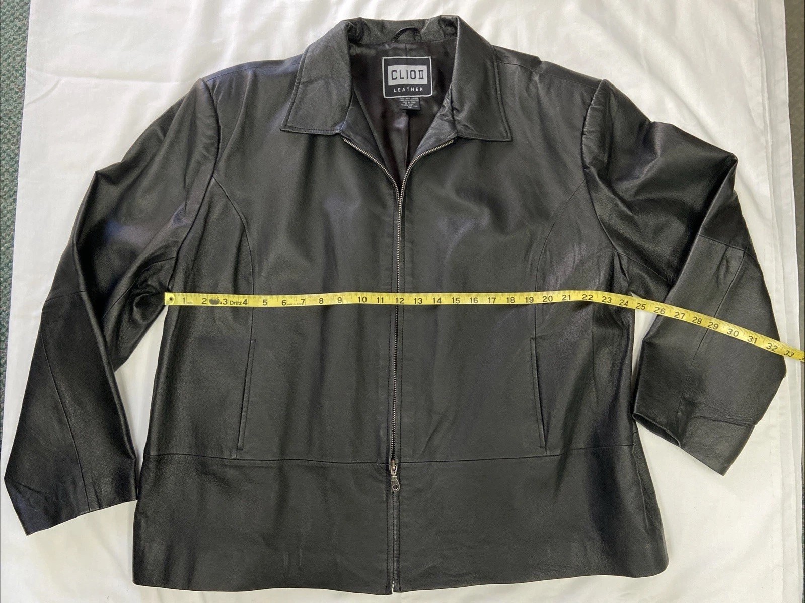 Vintage CLIO Leather Jacket Black 90s y2k Grunge Retro Western Fall 3x