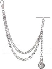 Handmade in the UK Silver Colour Single Albert Pocket Watch Chain with Pendant