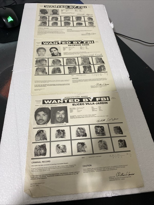 WANTED By FBI/ Customs Posters, Early 90’s Rogers, Cook, Villa-Hardin Criminals