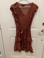 Medium  Vera Wang Rust ,Ruffled Dress With Slip. Optional Hook Front Closure.