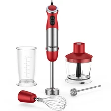 TENKER 1100W 12 Speed 5-in-1 Hand Immersion Blender Eletric Handheld Blender Red