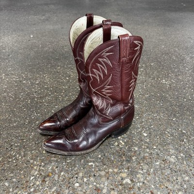 Vintage Dan Post Boots Mens Cowboy Burgundy Leather Western Pull On Size 12 B