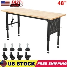Adjustable Height Workbench 48"L x 24"W Work Bench Table w/ Power Outlets&Wheels