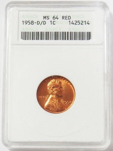 1958 D/D LINCOLN WHEAT CENT 1C ANACS MS 64 RED